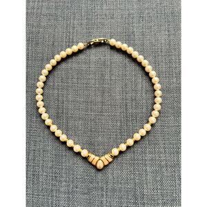 Vintage Napier Necklace Faux Pearls Marbled Peach Color Enamel Pendant Teardrop